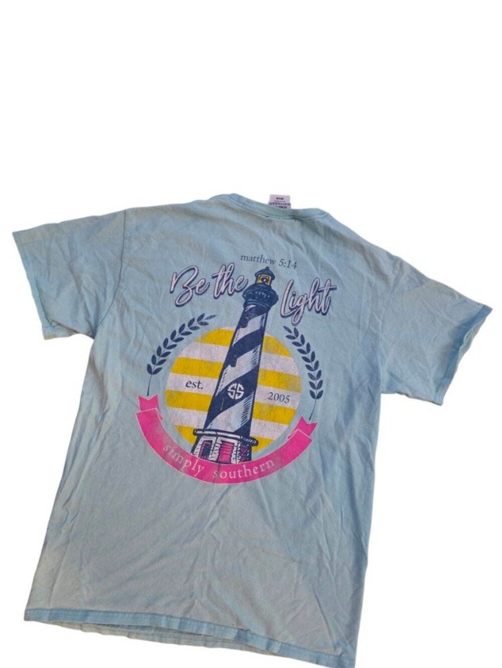 Simply Southern Sea the Coast Lighthouse Graphic Tee Aqua Blue Short Sleeve Tee - Picture 5 of 6